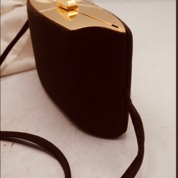 RODO BROWN SATIN & GOLD EVENING BAG - Picture 6 of 8